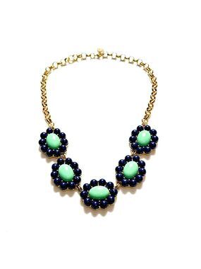 BANANA REPUBLIC Bold Navy & Mint Floral Cluster Bib Necklace | EUC